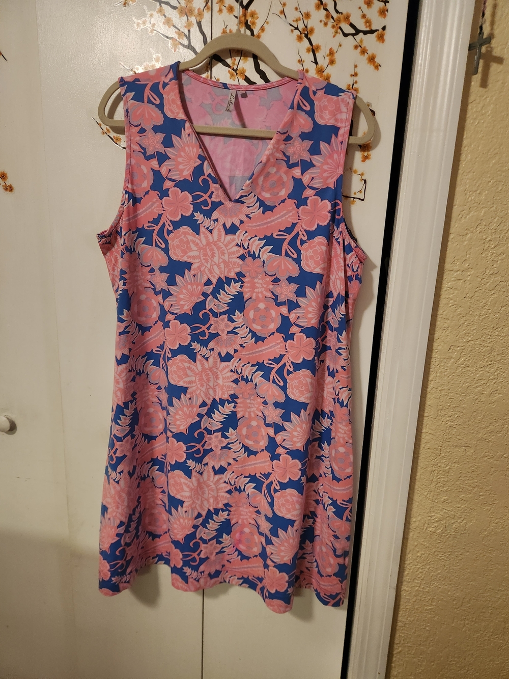 Rachel Pink Floral Midi Dress on Blue